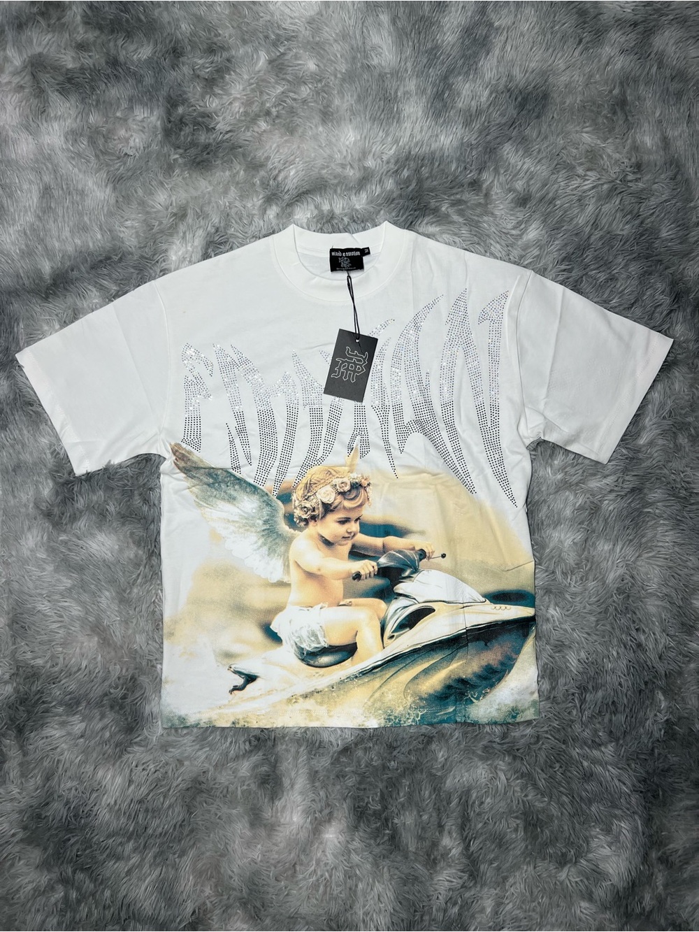 MIXED EMOTION White Graphic Angel Print Men's T-Shirt
